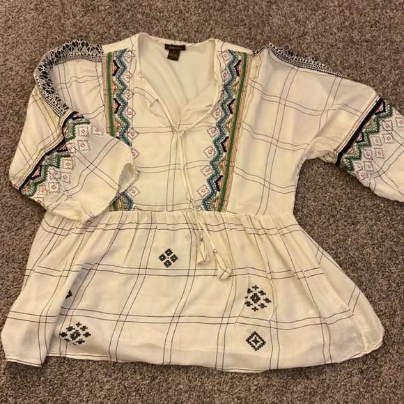 Vineet Bahl Anthropologie Embroidered Aztec Blouse Boho Top Sz L READ - Picture 5 of 12